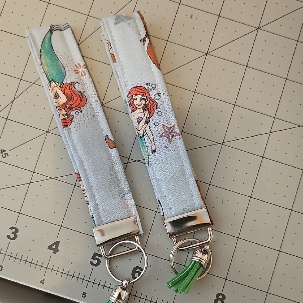 Mermaid Print Wristlet Keychain - Light Blue with Green Accent